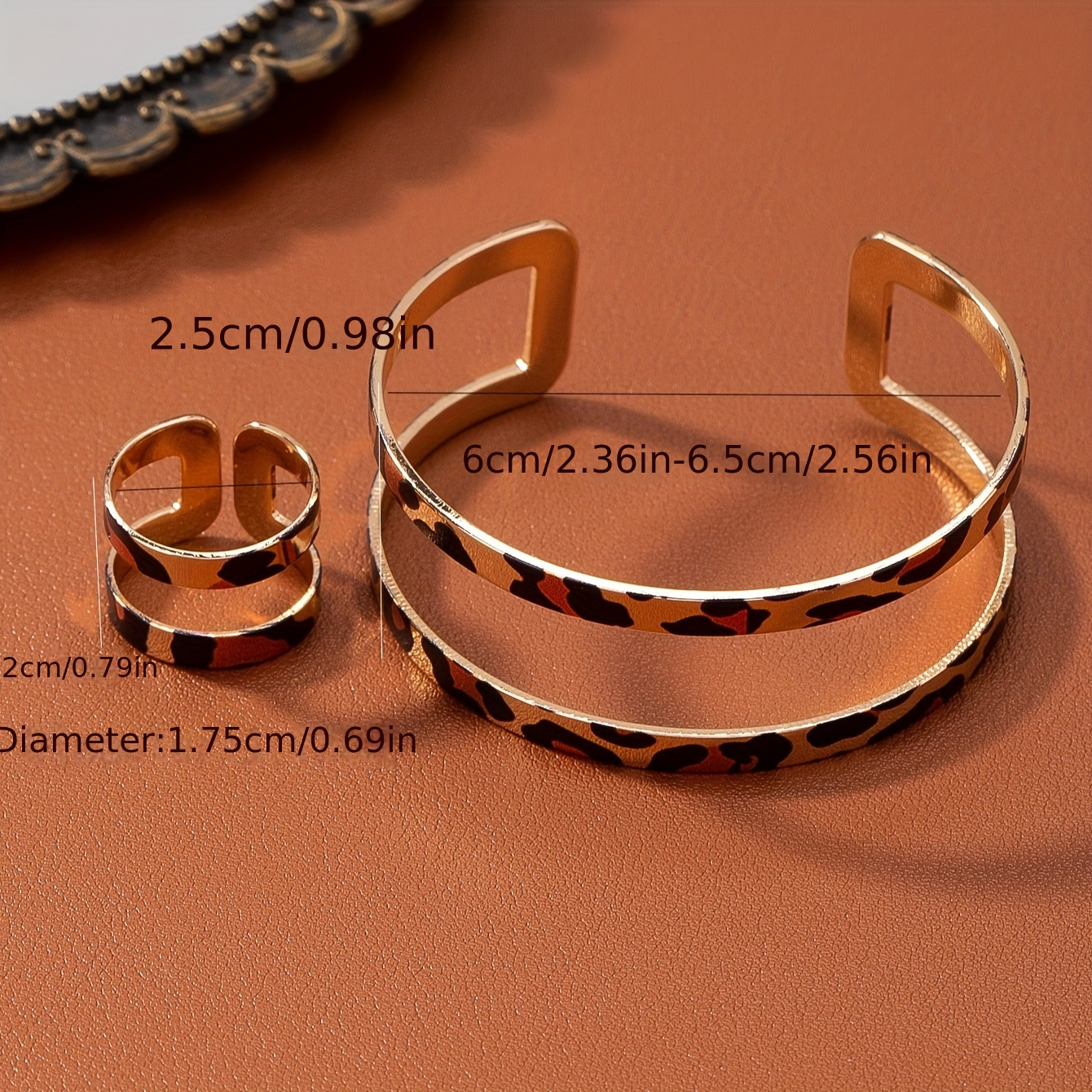 Boho Style Iron Cuff & Ring Set Leopard Pattern Cutout